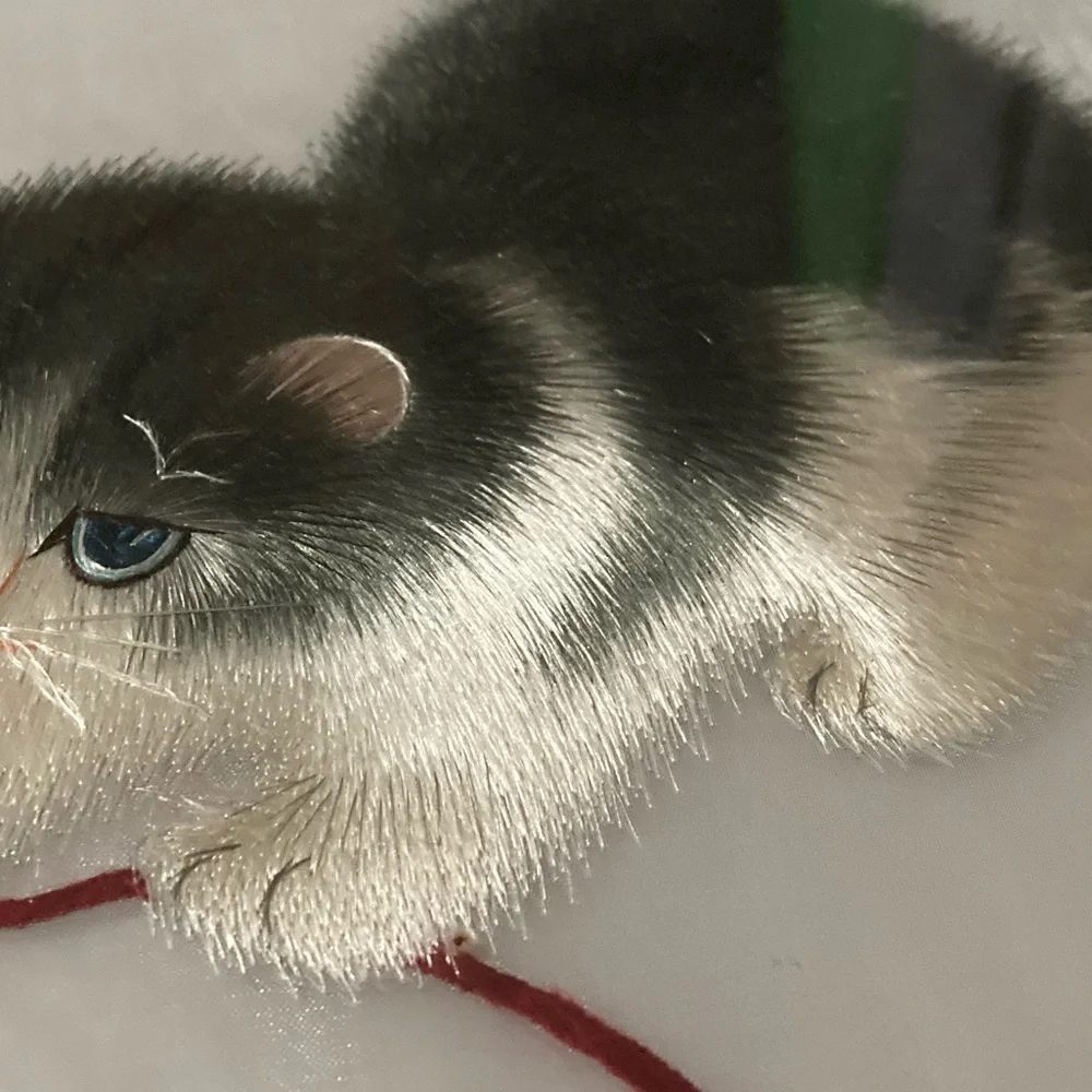 Double Sided Cat Silk Embroidery Art